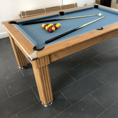 Traditional Slate Bed Pool Dining Table | Oak | Smart Powder Blue Cloth