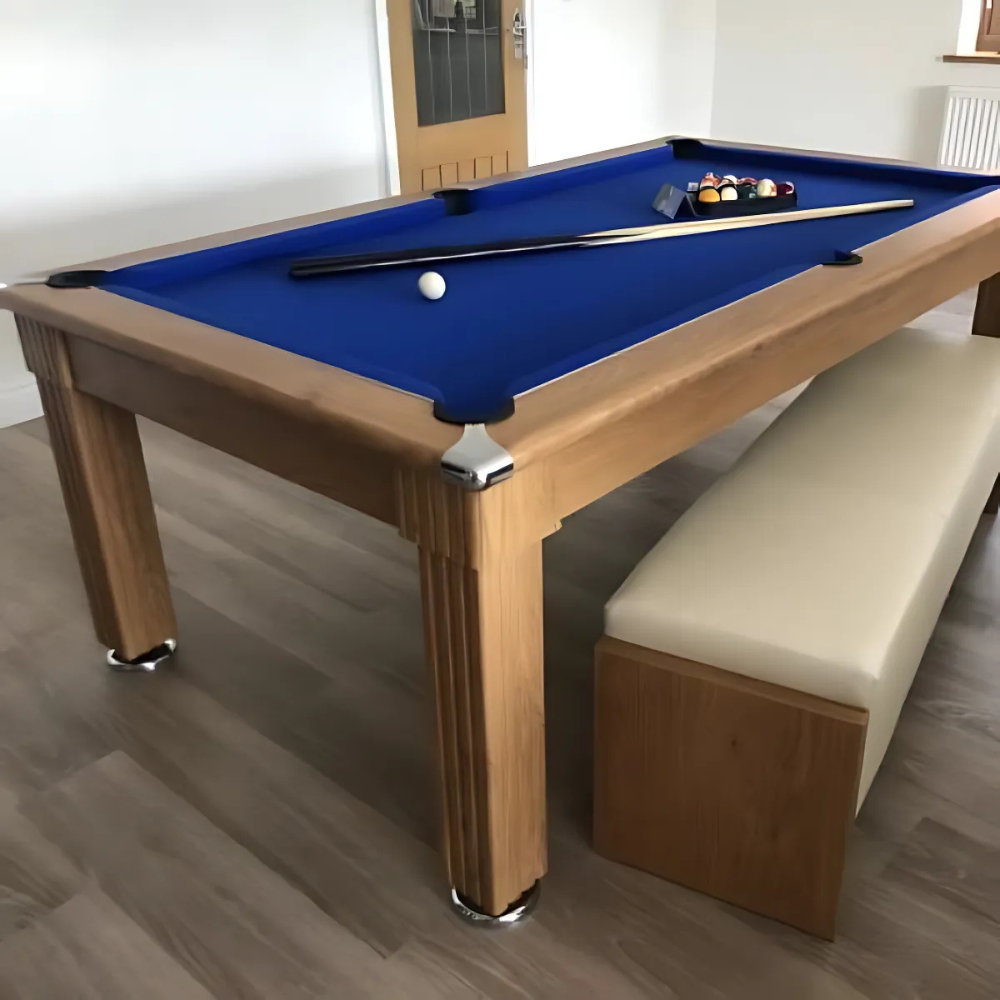 Traditional Slate Bed Pool Dining Table | Oak | Strachan 777 Blue Cloth
