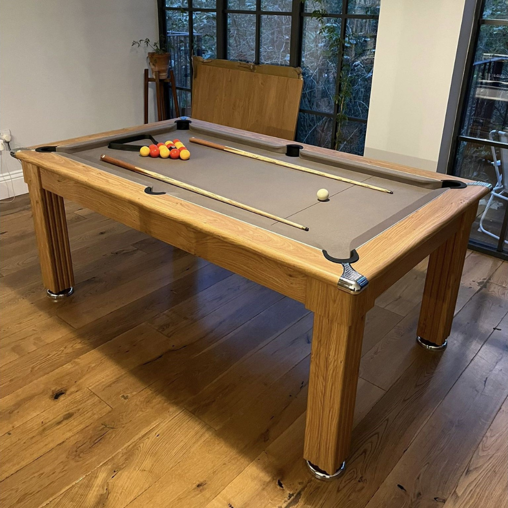 Traditional Slate Bed Pool Dining Table | Oak | Smart Taupe Cloth