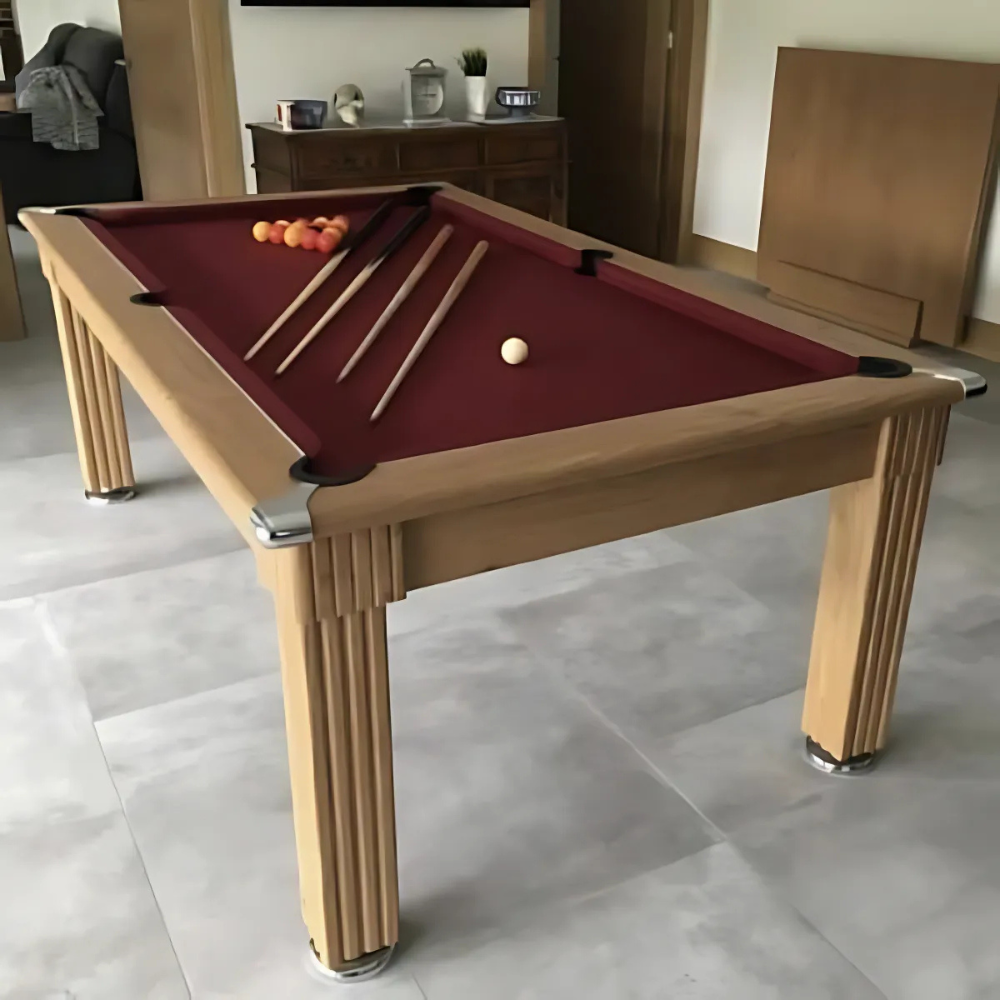 Traditional Slate Bed Pool Dining Table | Oak | Strachan 777 Burgundy Cloth