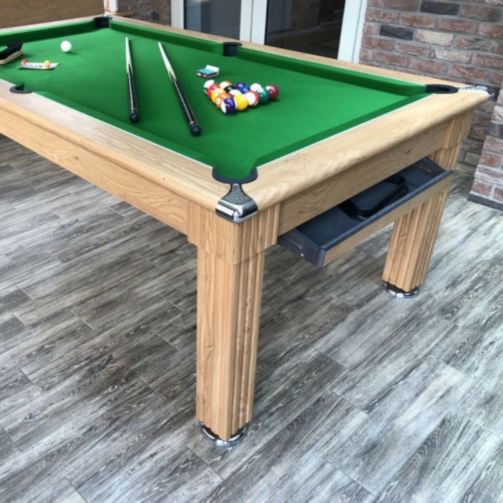 Traditional Slate Bed Pool Dining Table | Oak | Smart Olive Cloth