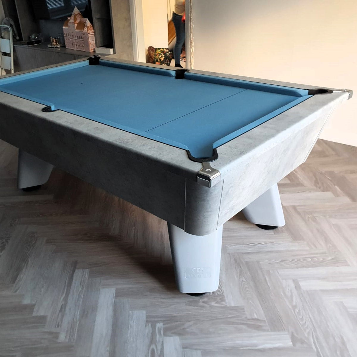 Cry Wolf Indoor Pool Table | Urban Grey | Elite Pro Powder Blue Cloth