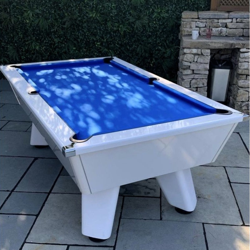 Cry Wolf Outdoor Pool Table | White | Elite Pro Royal Blue Cloth