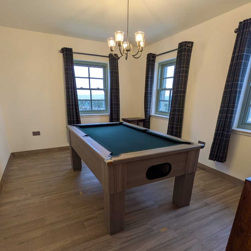 Cry Wolf Square Leg Pool Table | Walnut | Smart Ranger Green Cloth