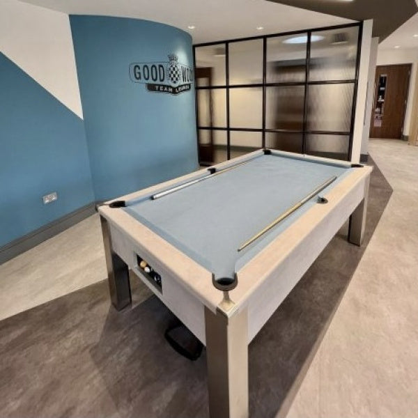 FMF Spirit Tournament Pool Table | Chromix Silver | Smart Powder Blue Cloth