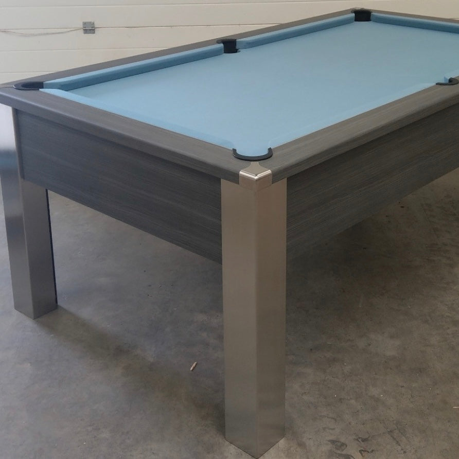 FMF Spirit Tournament Pool Table | Metallic Graphite Grey | Elite Pro Powder Blue Cloth