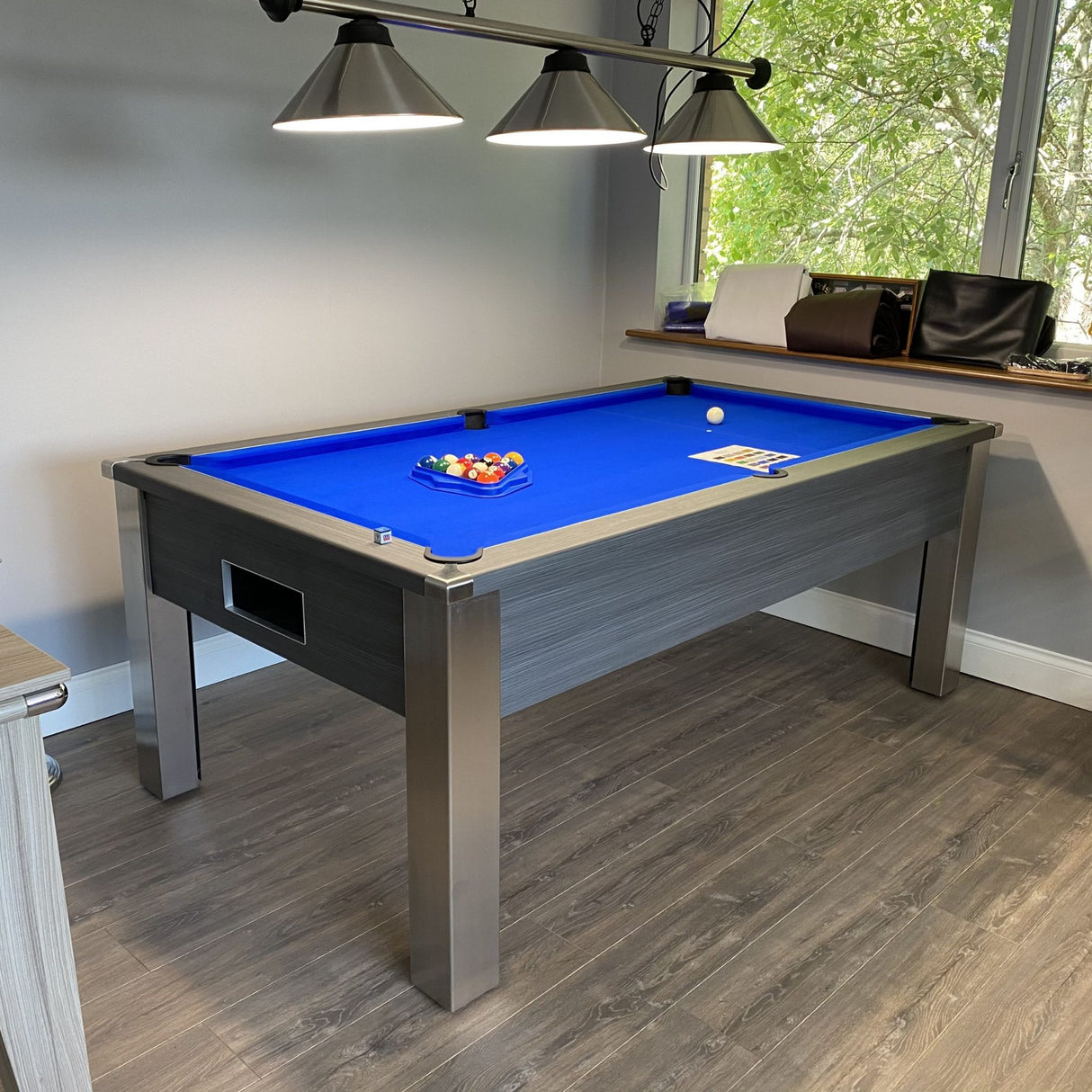 FMF Spirit Tournament Pool Table | Metallic Graphite Grey | Elite Pro Royal Blue Cloth