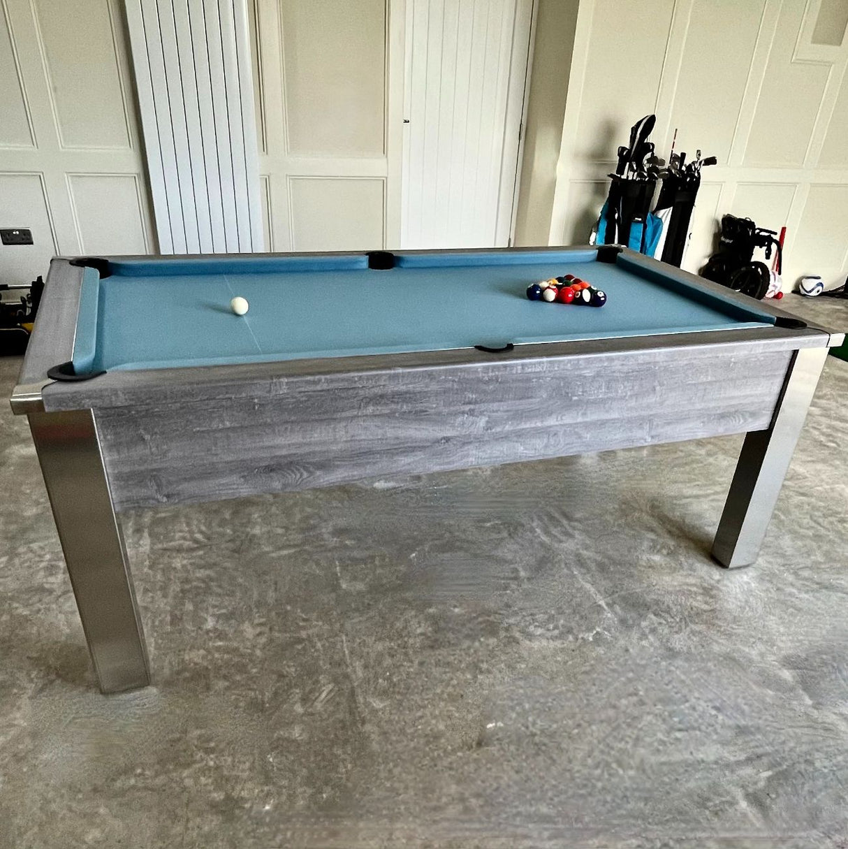 FMF Spirit Tournament Pool Table | River Oak | Elite Pro Powder Blue Cloth
