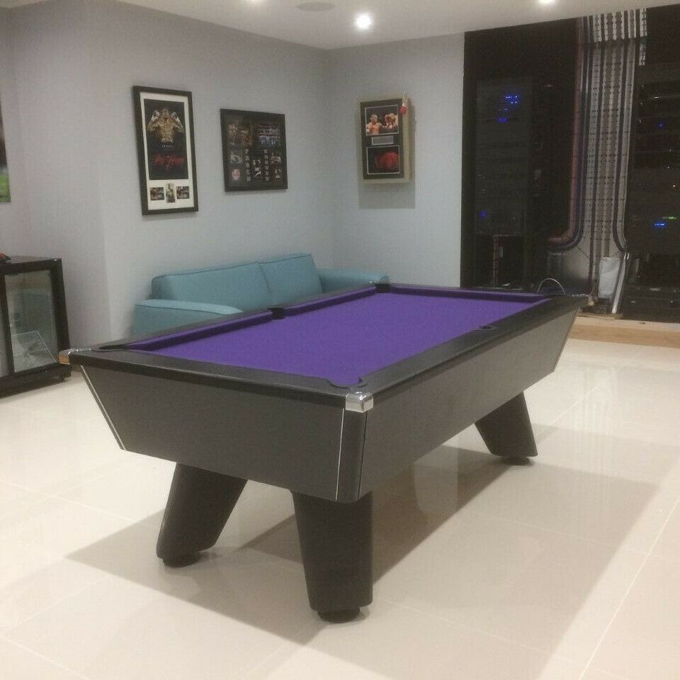 Cry Wolf Indoor Pool Table | Black | Elite Pro Purple Cloth