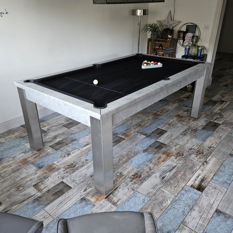 FMF Elixir Pool Dining Table | Chicago Concrete | Strachan 777 Black Cloth