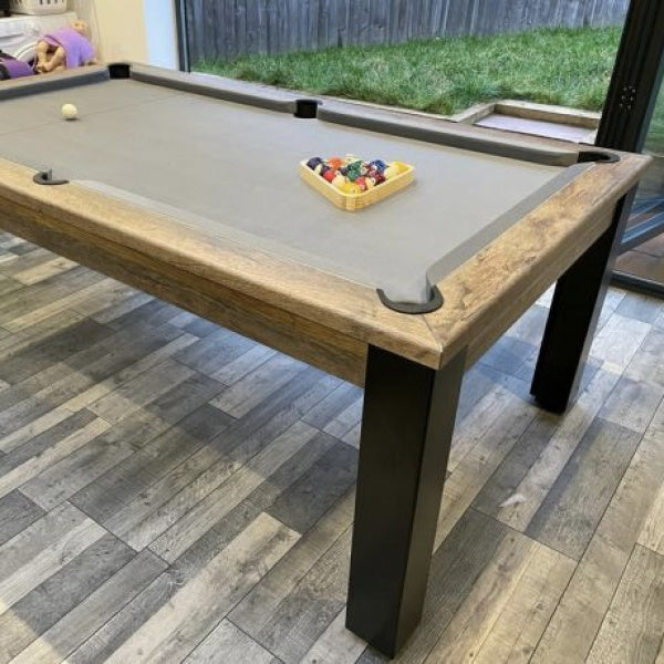 FMF Elixir Pool Dining Table | Distressed Oak | Elite Pro Bankers Grey Cloth