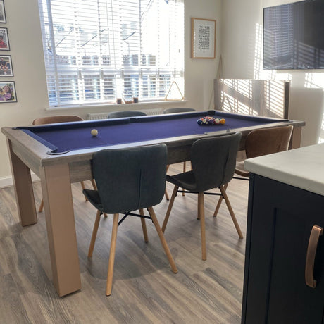 FMF Elixir Pool Dining Table | Distressed Oak | Strachan 777 Purple Cloth