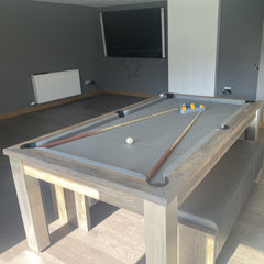FMF Elixir Pool Dining Table | Distressed Oak | Smart Silver Cloth