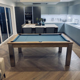 FMF Elixir Pool Dining Table | Grey Oak | Smart Powder Blue Cloth