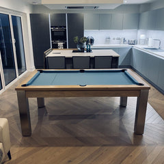 FMF Elixir Pool Dining Table | Grey Oak | Smart Powder Blue Cloth