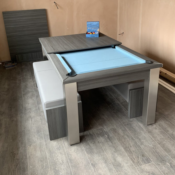 FMF Elixir Pool Dining Table | Metallic Graphite Grey | Elite Pro Powder Blue Cloth