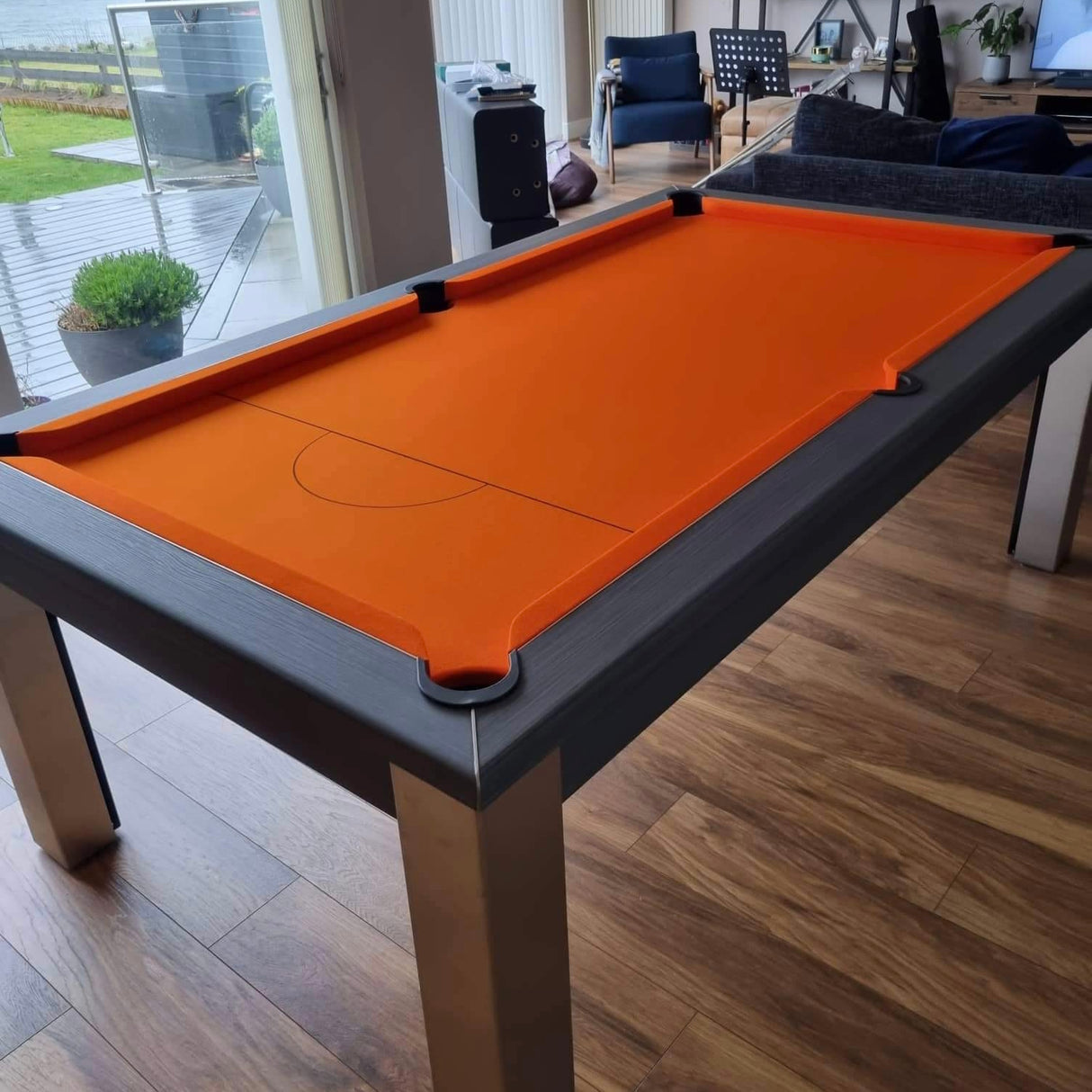 FMF Elixir Pool Dining Table | Metallic Graphite Grey | Elite Pro Orange Cloth