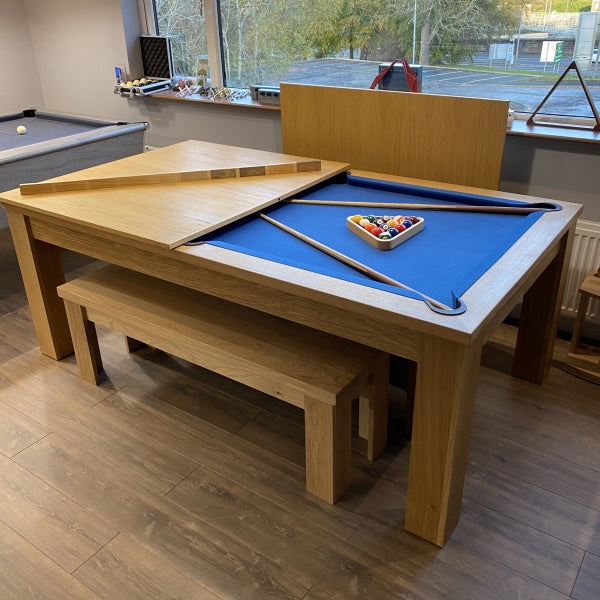 FMF Elixir Pool Dining Table | Natural Oak | Smart Royal Blue Cloth