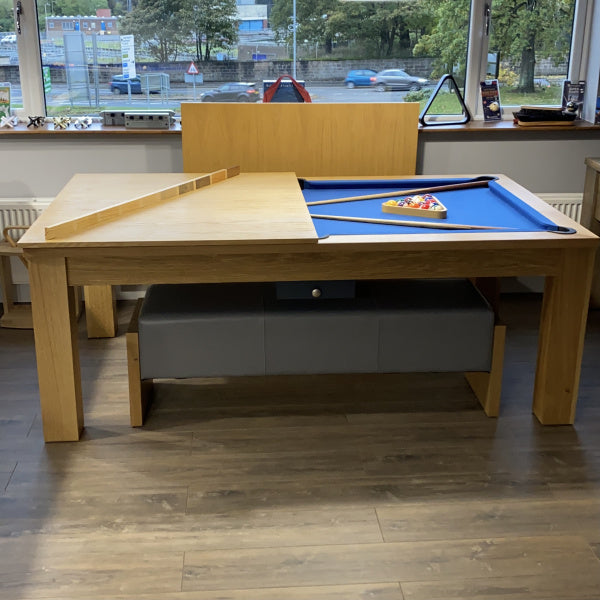 FMF Elixir Pool Dining Table | Natural Oak | Smart Royal Blue Cloth