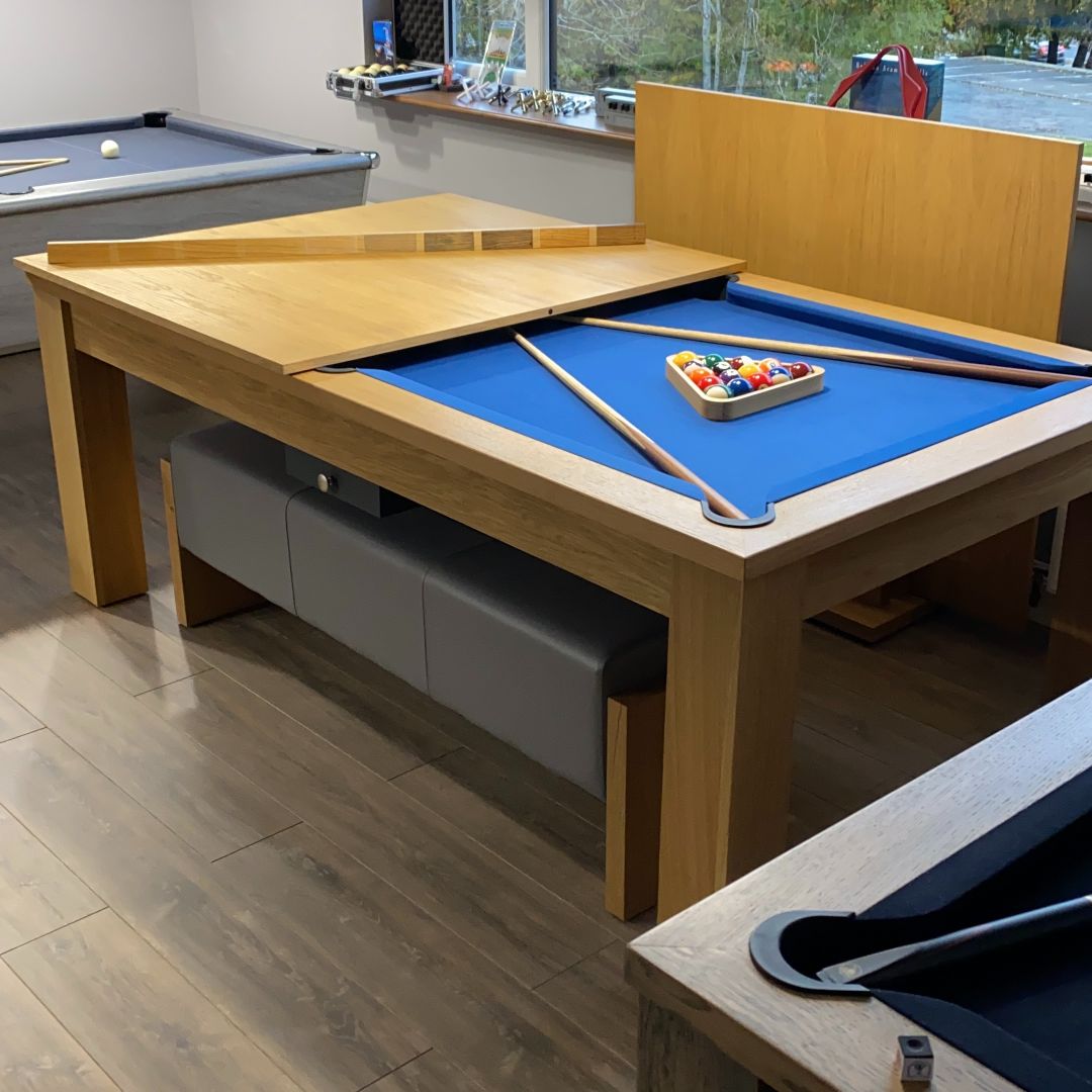 FMF Elixir Pool Dining Table | Natural Oak | Smart Royal Blue Cloth