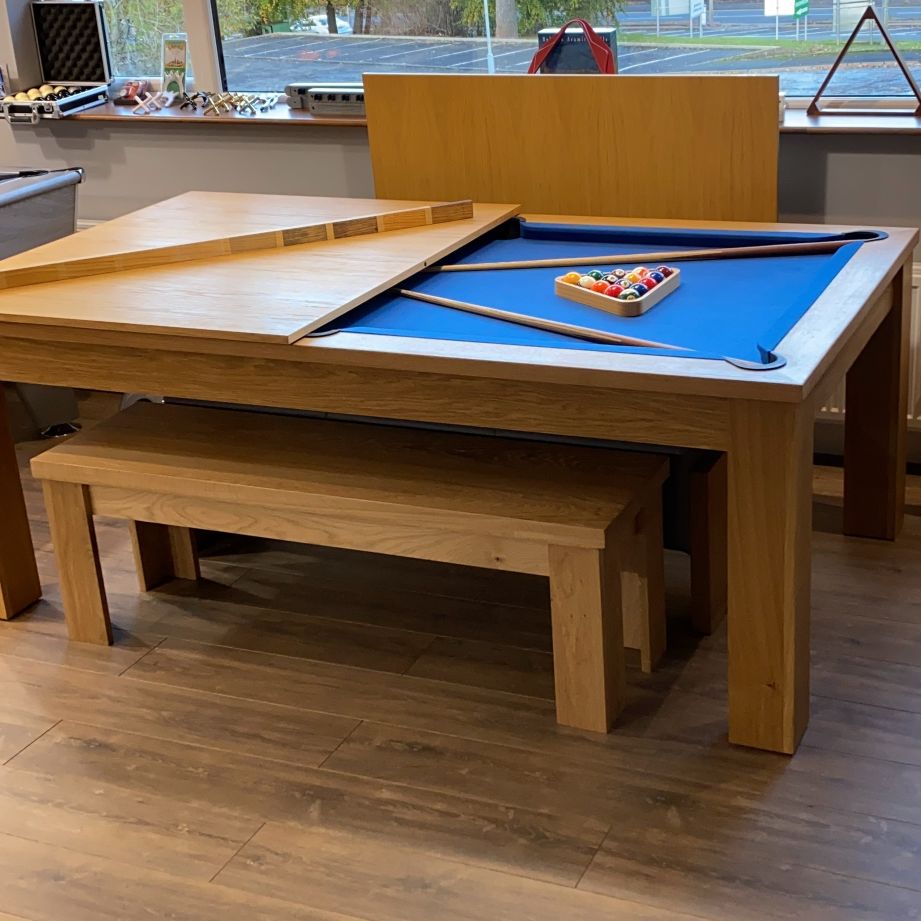 FMF Elixir Pool Dining Table | Natural Oak | Smart Royal Blue Cloth