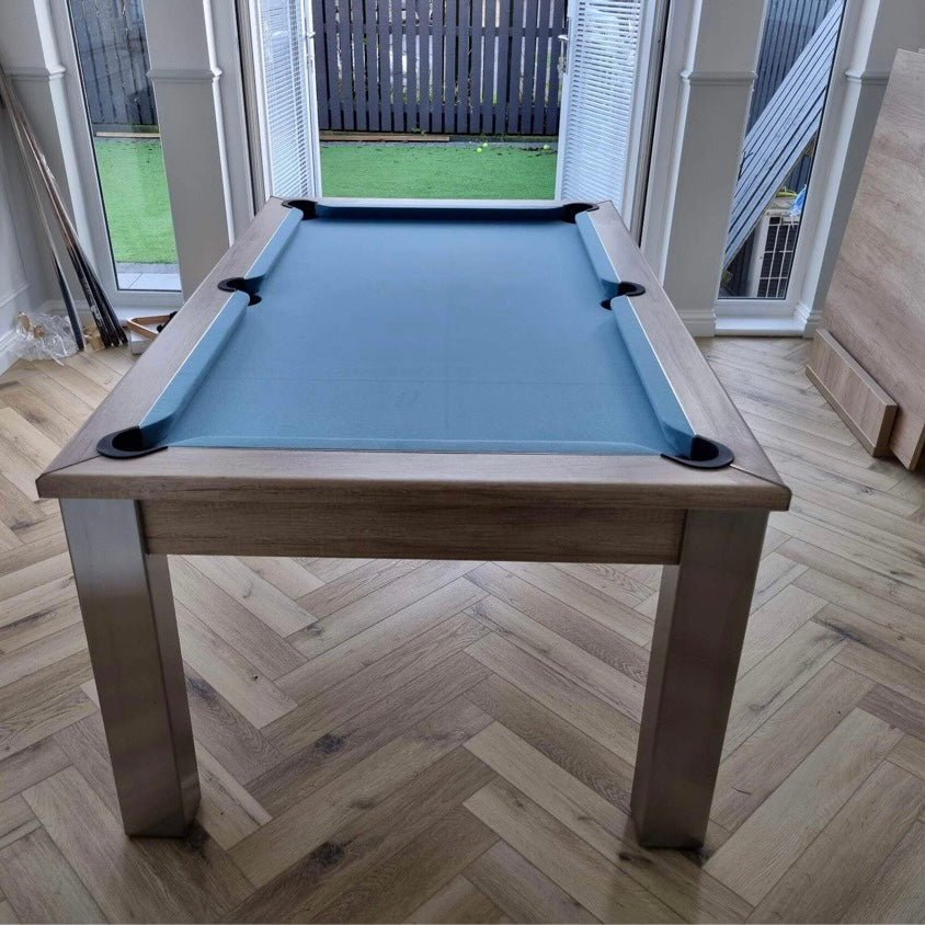 FMF Elixir Pool Dining Table | Nebraska Oak | Smart Powder Blue Cloth