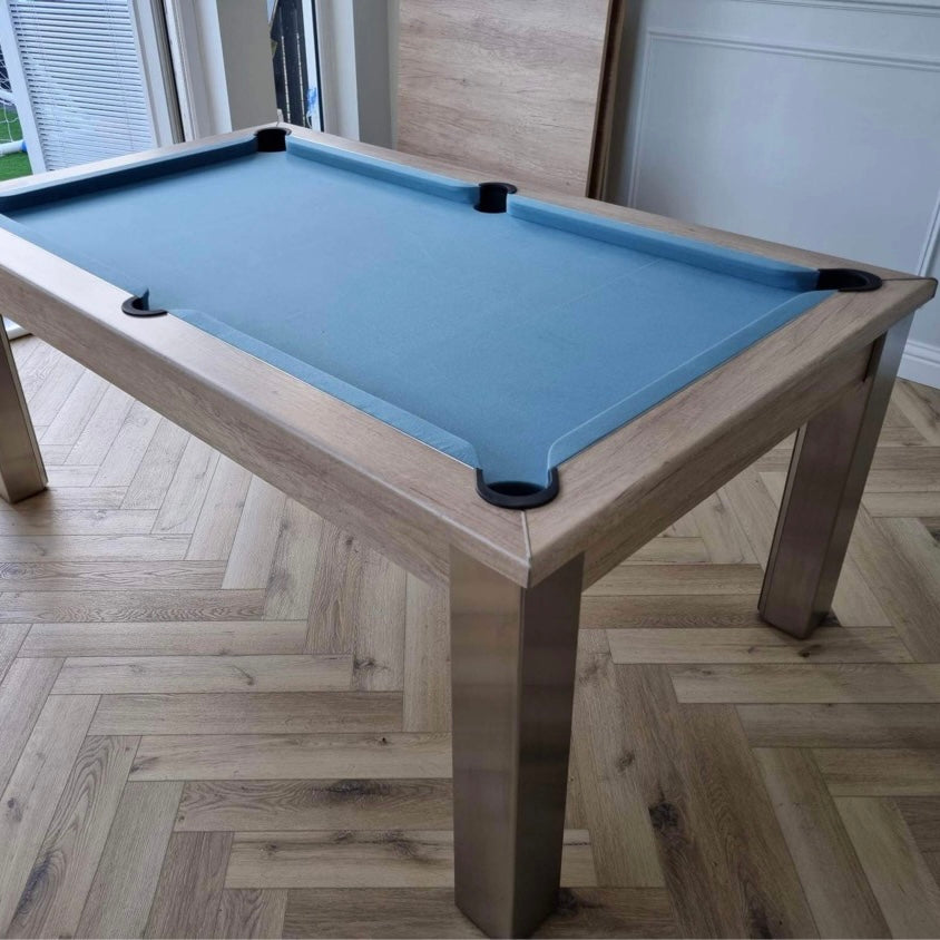 FMF Elixir Pool Dining Table | Nebraska Oak | Smart Powder Blue Cloth