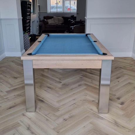FMF Elixir Pool Dining Table | Nebraska Oak | Smart Powder Blue Cloth