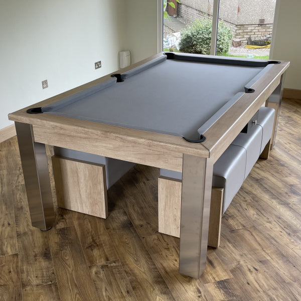 FMF Elixir Pool Dining Table | Nebraska Oak | Smart Silver Cloth