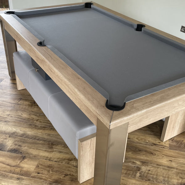 FMF Elixir Pool Dining Table | Nebraska Oak | Smart Silver Cloth