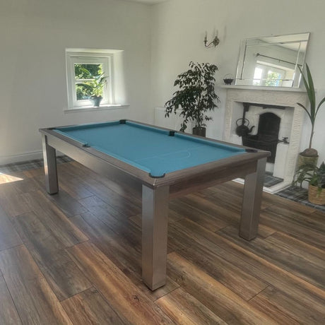 FMF Elixir Pool Dining Table | Pacific Walnut | Smart Powder Blue Cloth