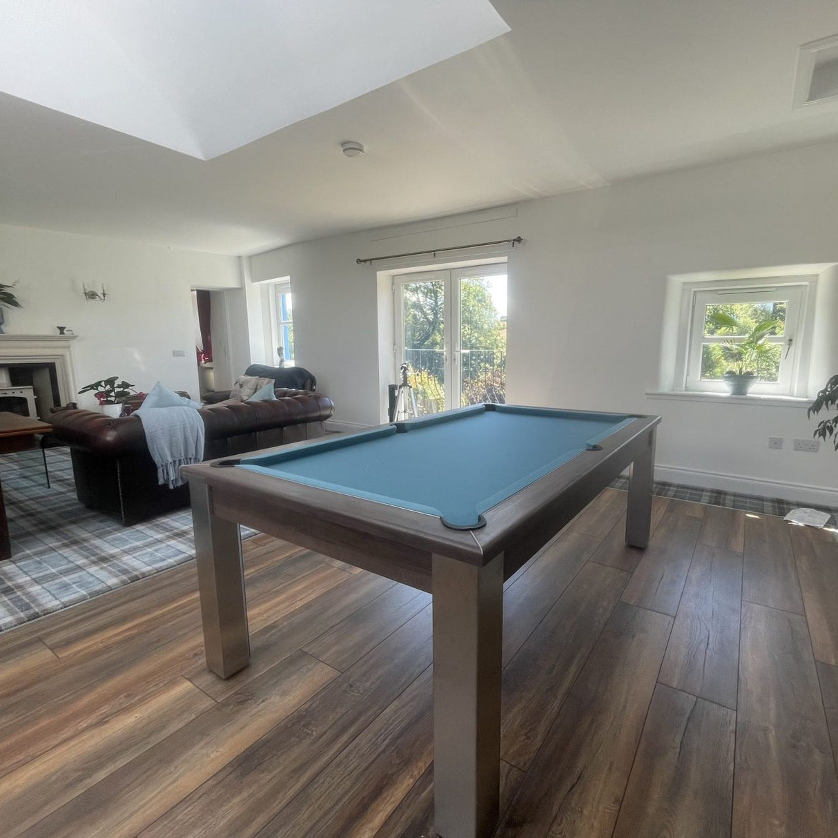 FMF Elixir Pool Dining Table | Pacific Walnut | Smart Powder Blue Cloth