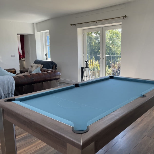 FMF Elixir Pool Dining Table | Pacific Walnut | Smart Powder Blue Cloth